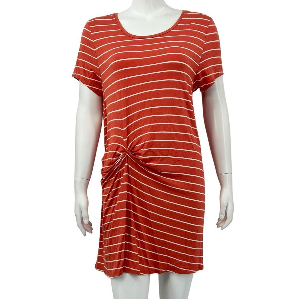 Deletta Anthropologie Dress Women Small Orange Striped Side Gathered Twist Beach